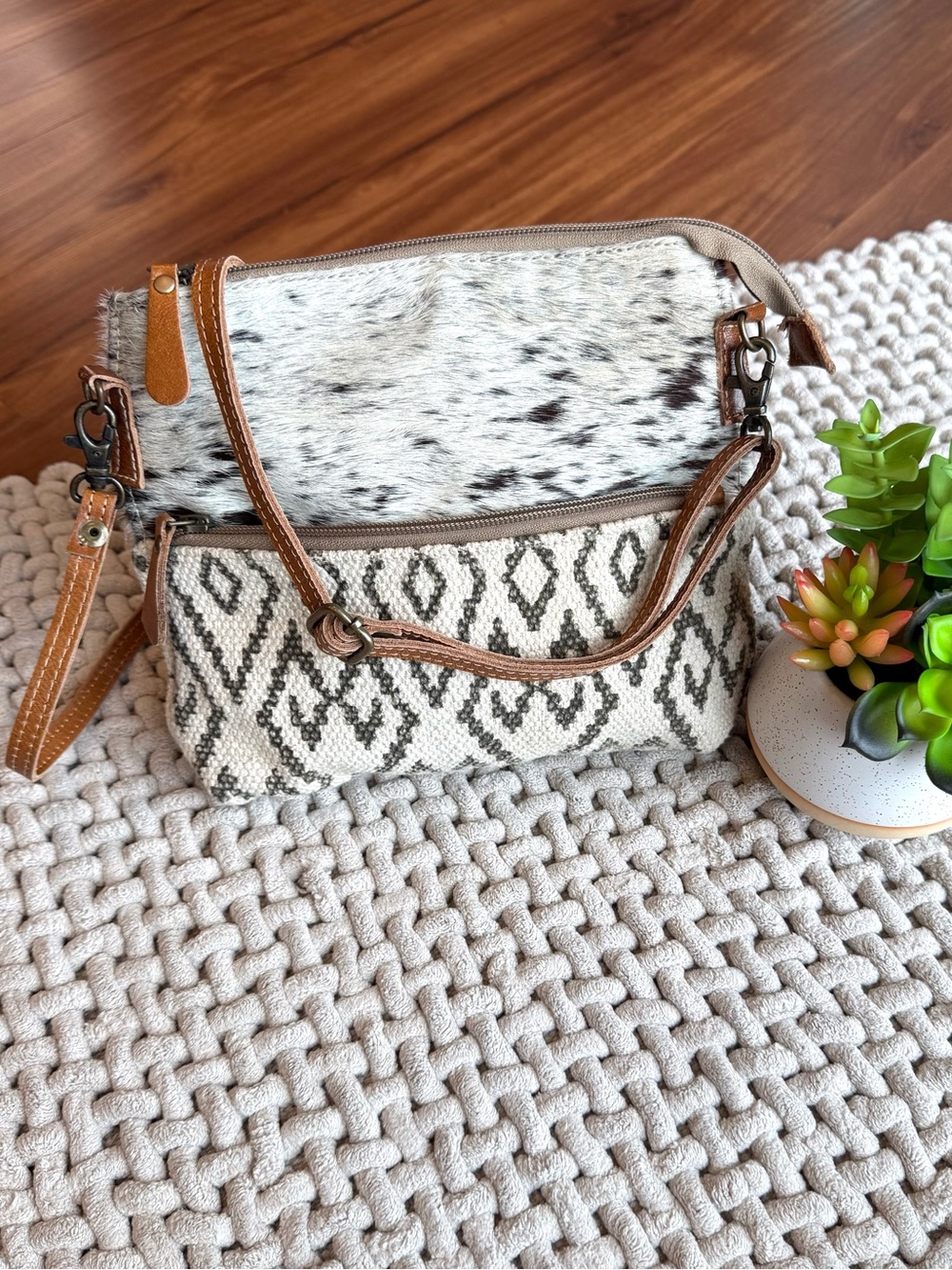 Myra Bag | Gloss Leather Cow Hide Crossbody Purse | 10”x9” Small